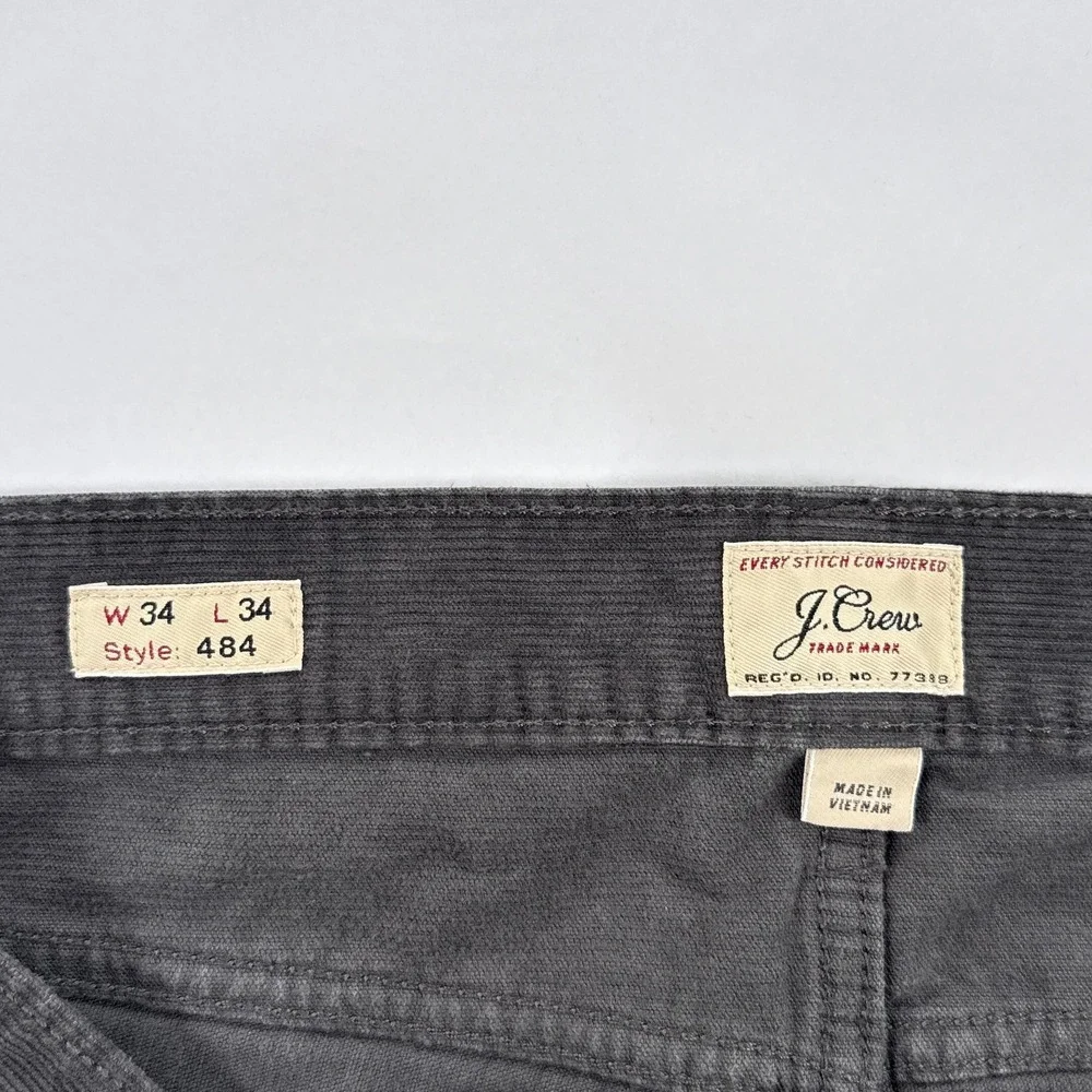 J Crew Mens Pants 34x34 Gray 484 Slim Fit Corduroy Flat Front Casual Preppy